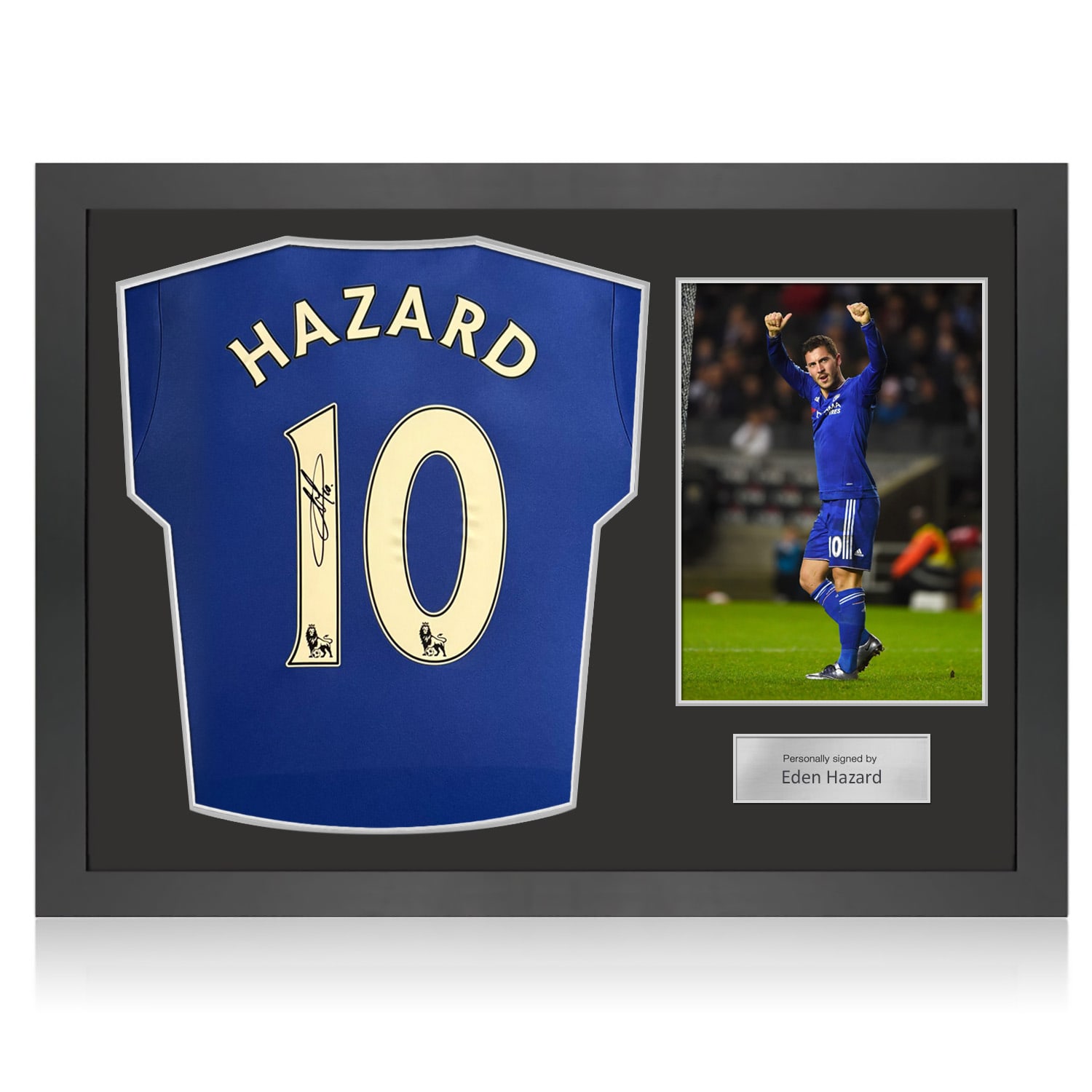 Eden Hazard Signed Chelsea 2015-16 Home Football Shirt. Icon Frame
