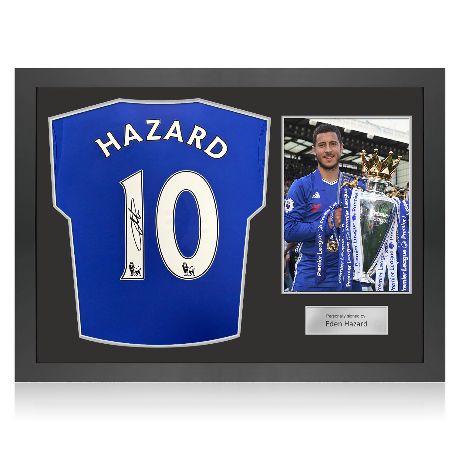 Eden Hazard Signed Original Chelsea 2016-17 Football Shirt. Icon Frame