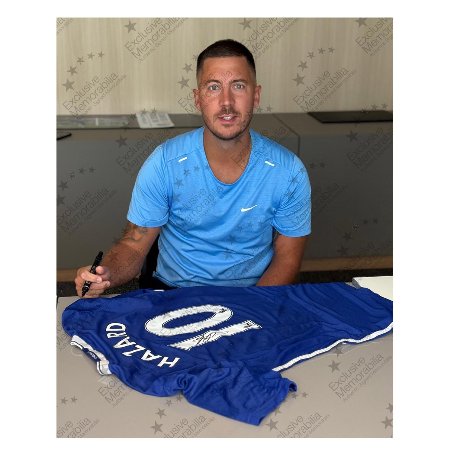 Eden Hazard Signed Original Chelsea 2016-17 Football Shirt. Standard Frame