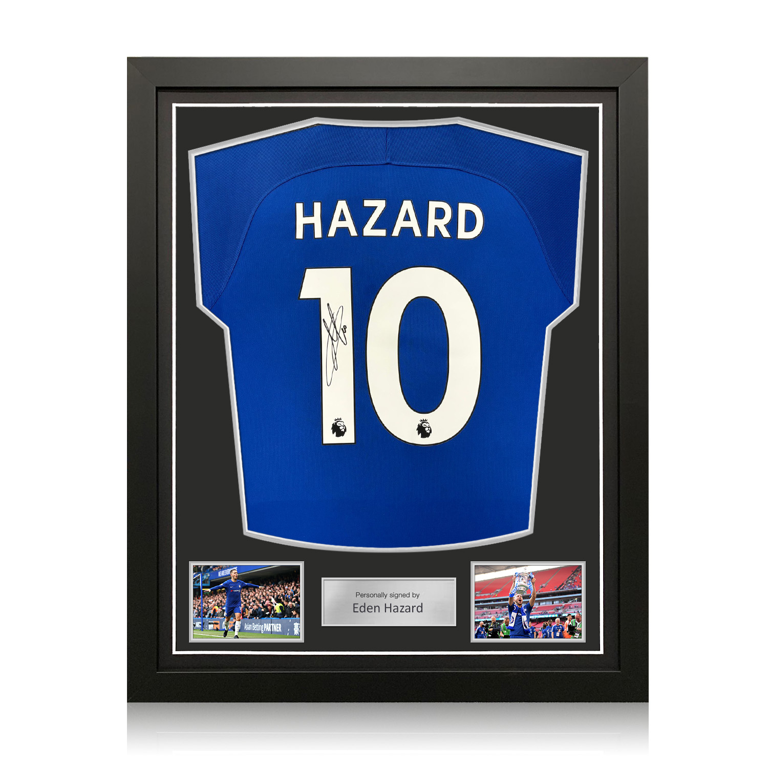 Eden Hazard Signed Original Chelsea 2017-18 Football Shirt (Official Printing). Standard Frame