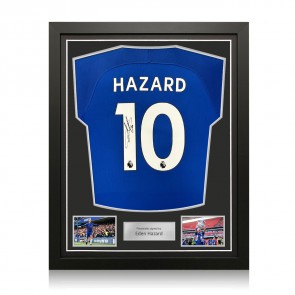 Eden Hazard Signed Original Chelsea 2017-18 Football Shirt (Official Printing). Standard Frame