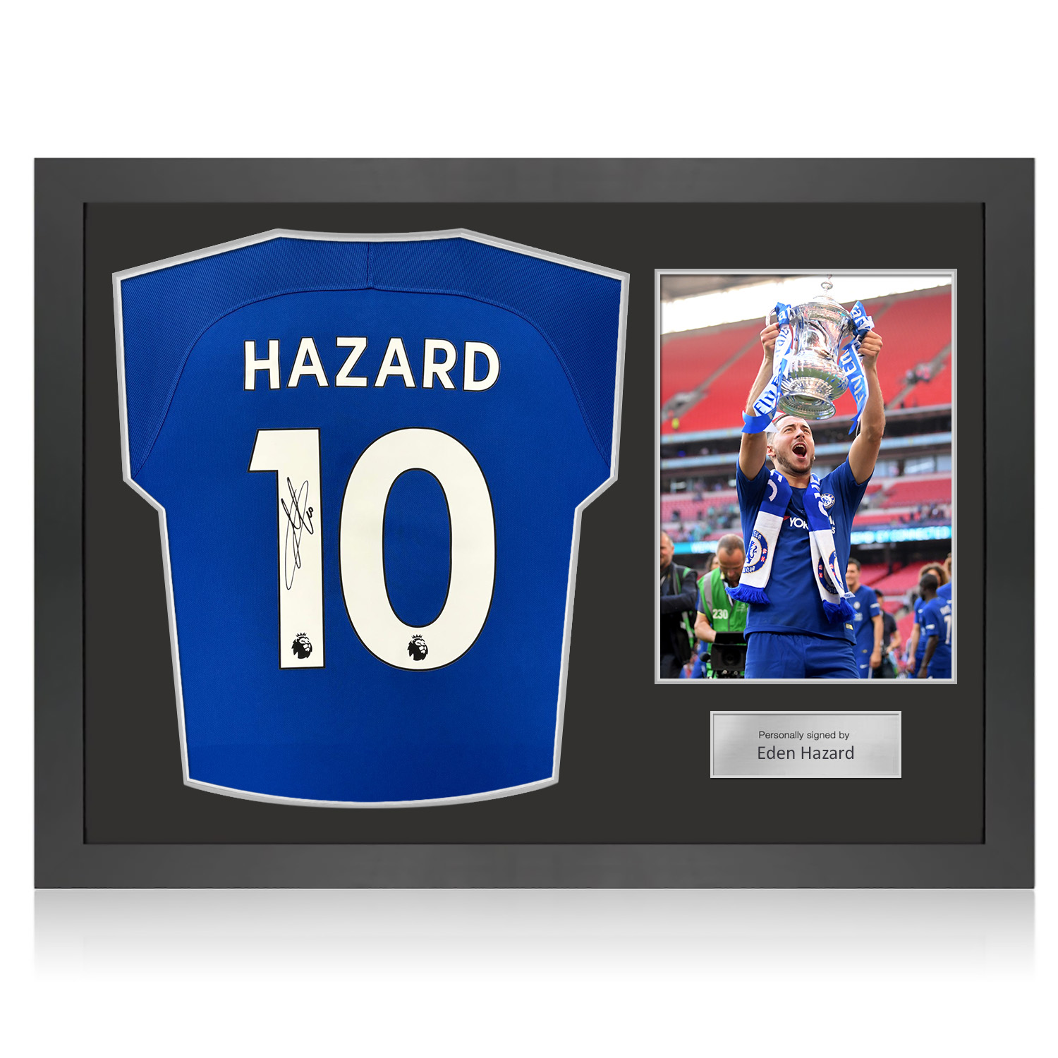 Eden Hazard Signed Original Chelsea 2017-18 Football Shirt (Official Printing). Icon Frame