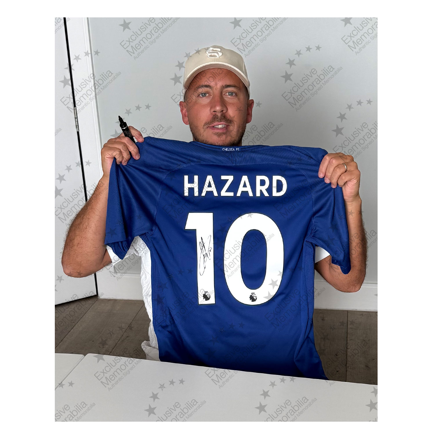 Eden Hazard Signed Original Chelsea 2017-18 Football Shirt (Official Printing). Icon Frame