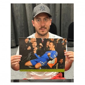 Eden Hazard Signed Chelsea Football Photo: Knee Slide. Framed
