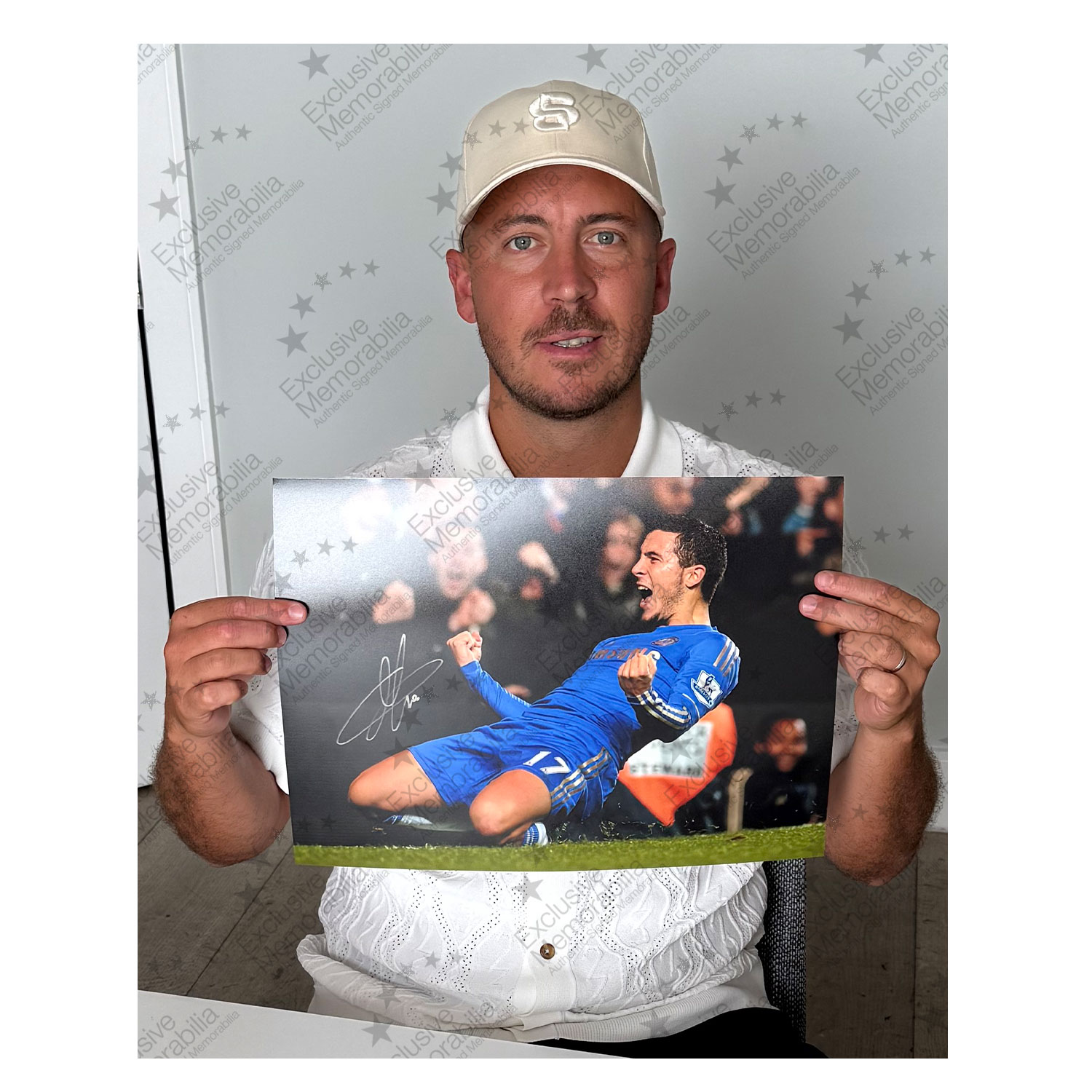 Eden Hazard Signed Chelsea Football Photo: Knee Slide