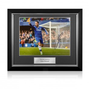 Eden Hazard Signed Chelsea Football Photo: Pointing Celebration. Deluxe Frame