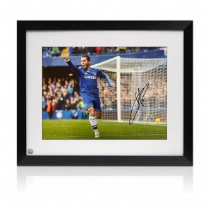 Eden Hazard Signed Chelsea Football Photo: Pointing Celebration. Framed