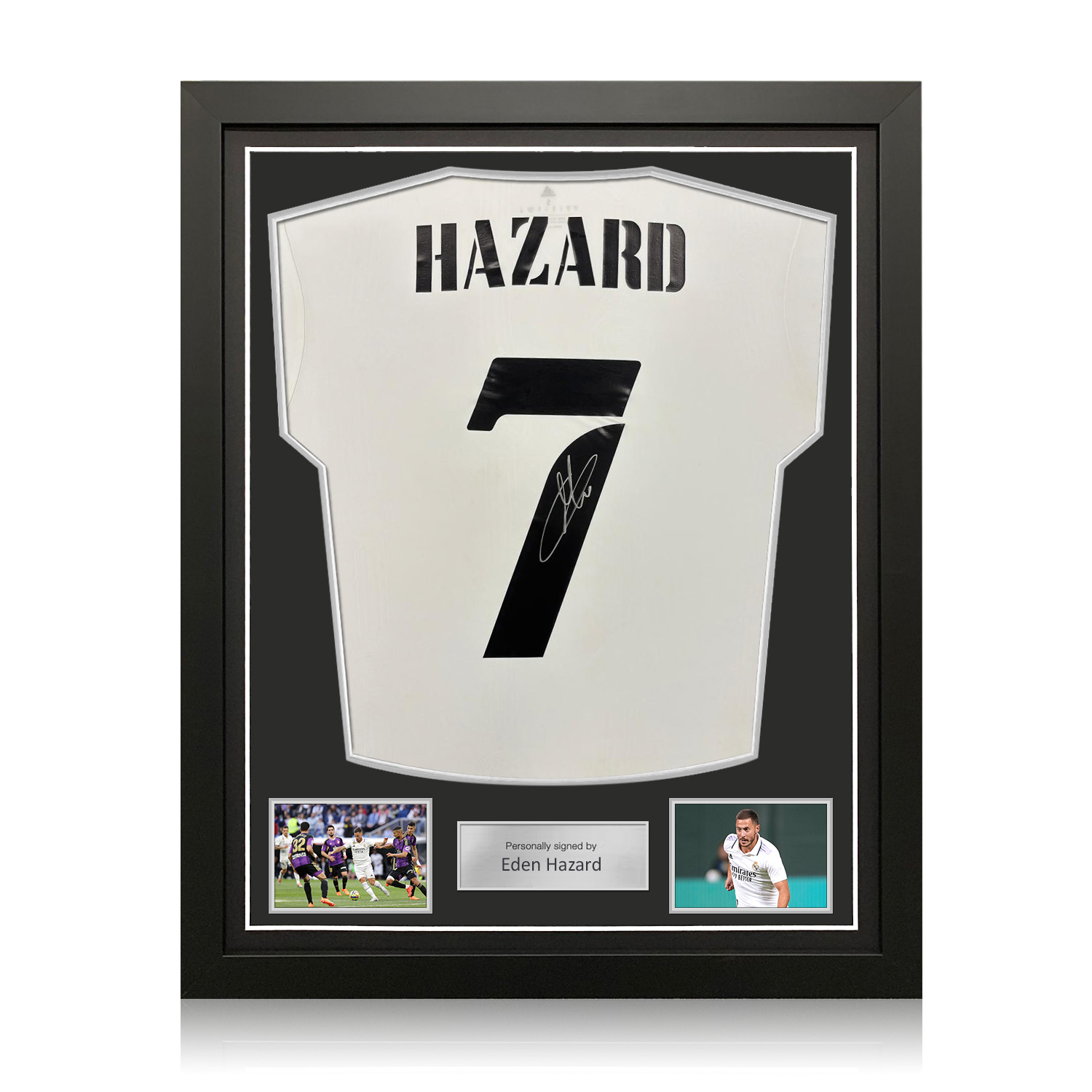 Eden Hazard Signed Original Real Madrid 2022-23 Football Shirt. Standard Frame