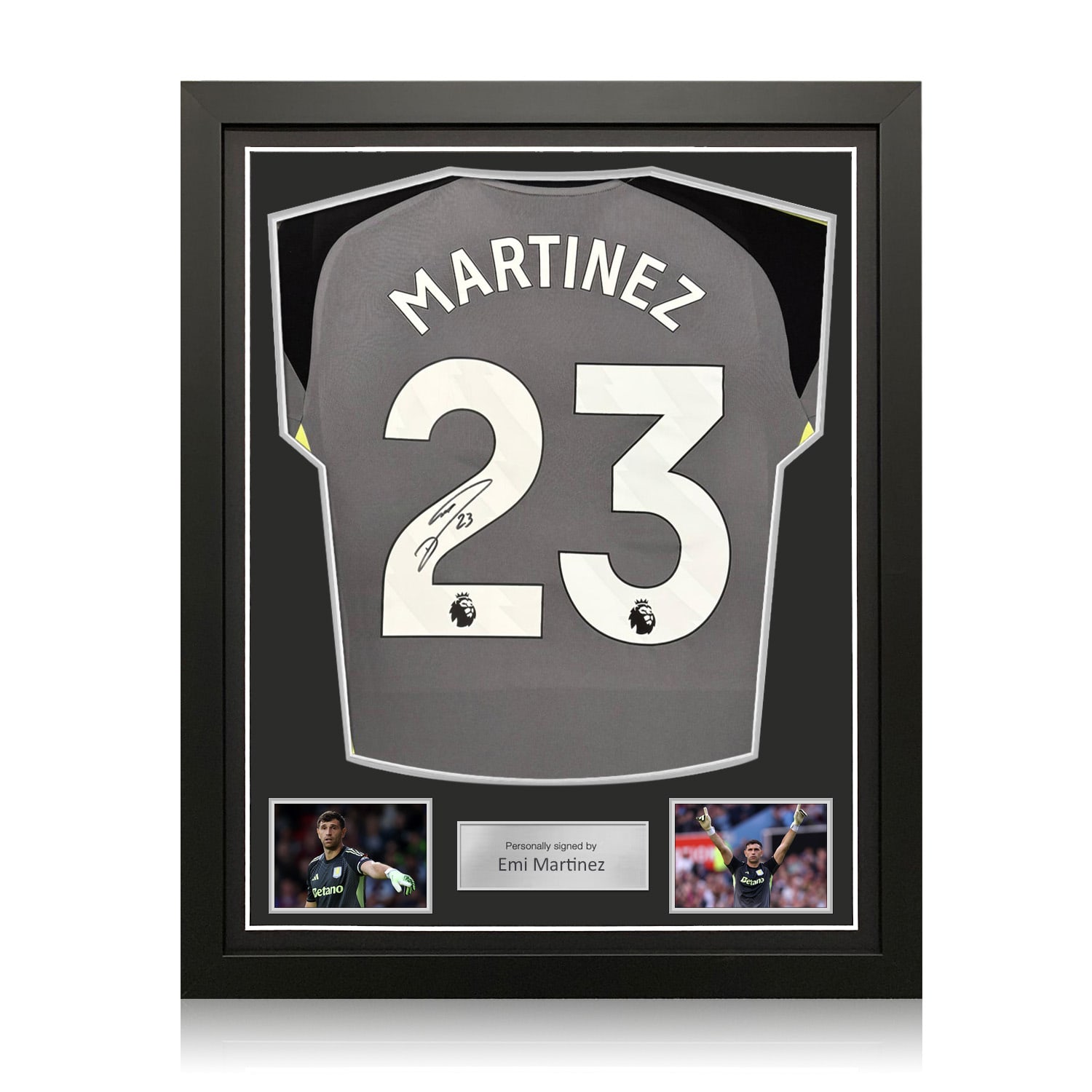 Emi Martinez Signed Aston Villa 2025-26 Goalkeeper Football Shirt. Standard Frame