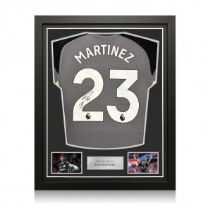 Emi Martinez Signed Aston Villa 2025-26 Goalkeeper Football Shirt. Standard Frame