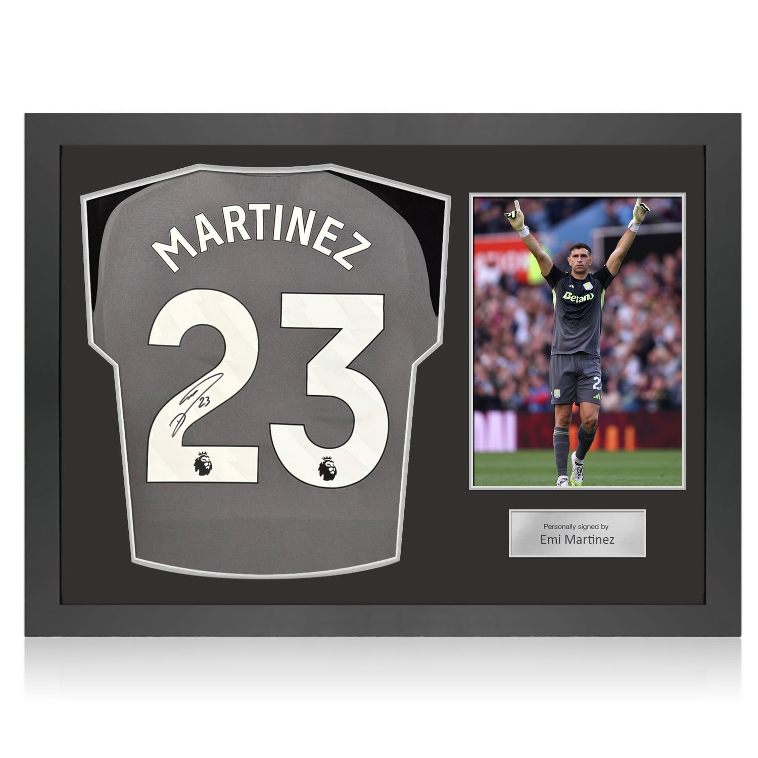 Emi Martinez Signed Aston Villa 2025-26 Goalkeeper Football Shirt. Icon Frame