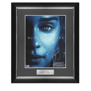 Emilia Clarke Signed Game Of Thrones Poster: Daenerys Targaryen. Deluxe Frame