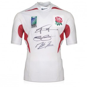 Jonny Wilkinson, Jason Robinson & Martin Johnson Signed 2003 Player Issue England Rugby Shirt