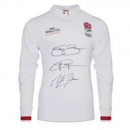Jason Robinson, Jonny Wilkinson & Martin Johnson Signed England Rugby Shirt: Champions Embroidery