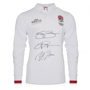 Jason Robinson, Jonny Wilkinson & Martin Johnson Signed England Rugby Shirt: Champions Embroidery