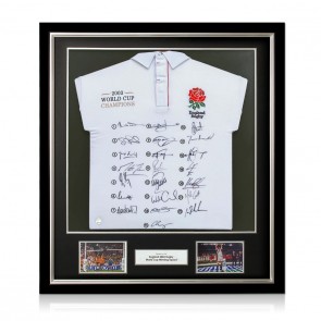England Rugby 2003 World Cup Winners Squad Signed Shirt. Deluxe Frame