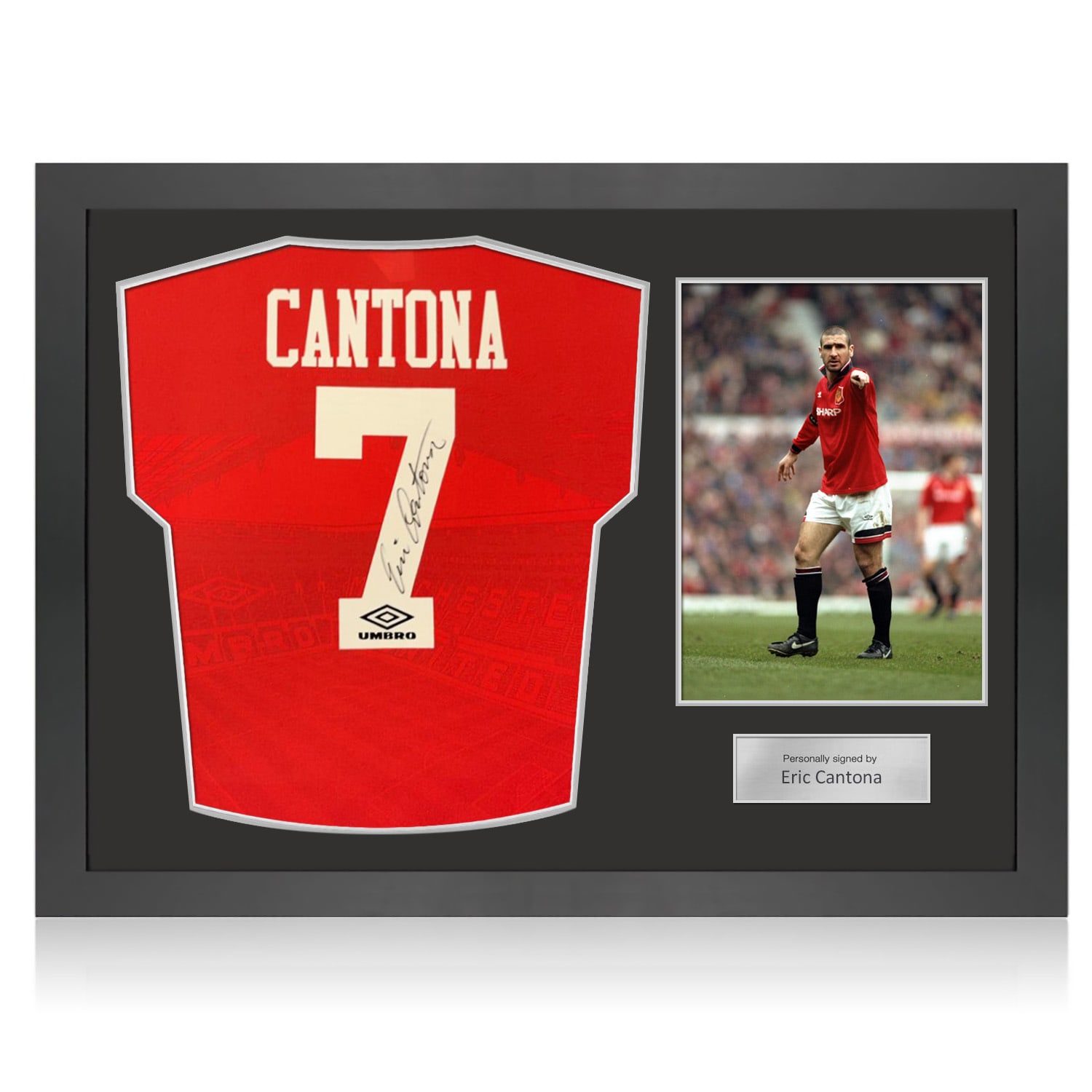Eric Cantona Signed Original Manchester United 1994-96 Home Football Shirt (Original Print). Icon Frame