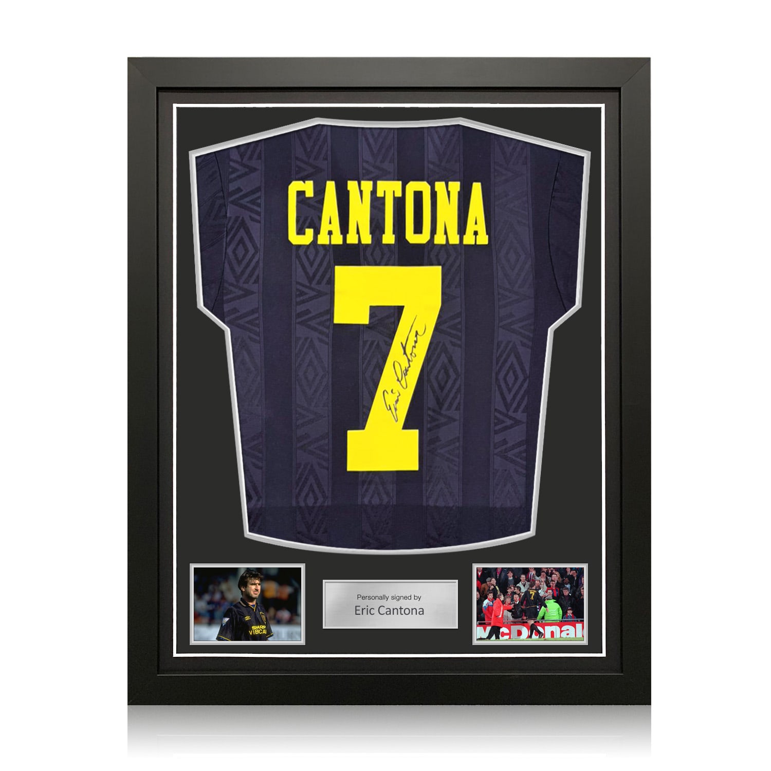 Eric Cantona Signed Original Manchester United 1994-96 Away Football Shirt. Standard Frame