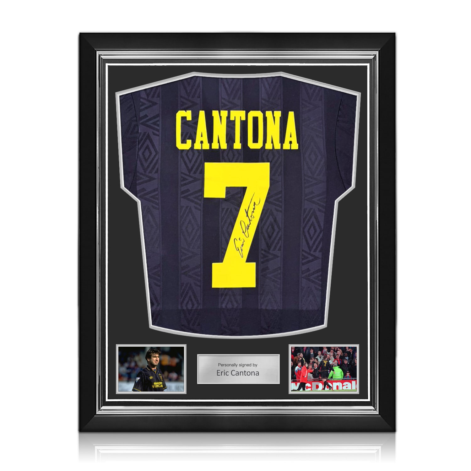 Eric Cantona Signed Original Manchester United 1994-96 Away Football Shirt. Superior Frame