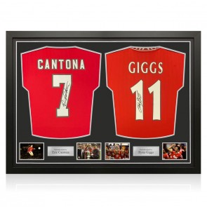Eric Cantona And Ryan Giggs Signed Manchester United 2022-23 Football Shirts. Dual Frame