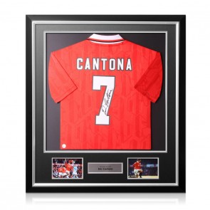Eric Cantona Signed 1994 Manchester United Football Shirt. Deluxe Frame
