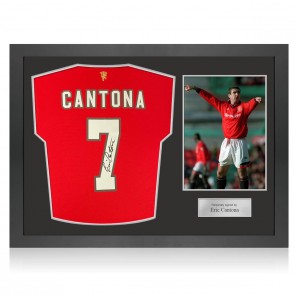 Eric Cantona Signed Manchester United 2021-22 Football Shirt. Icon Frame