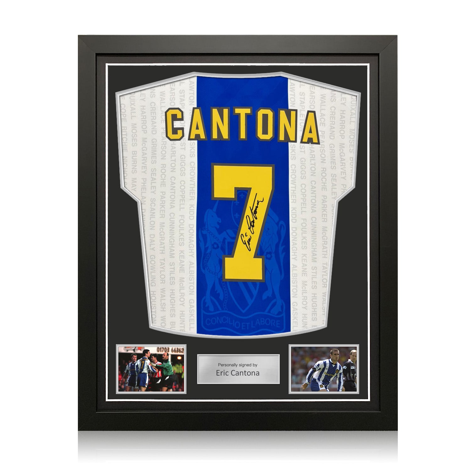 Eric Cantona Signed Manchester United 1994-97 Third Football Shirt. Standard Frame