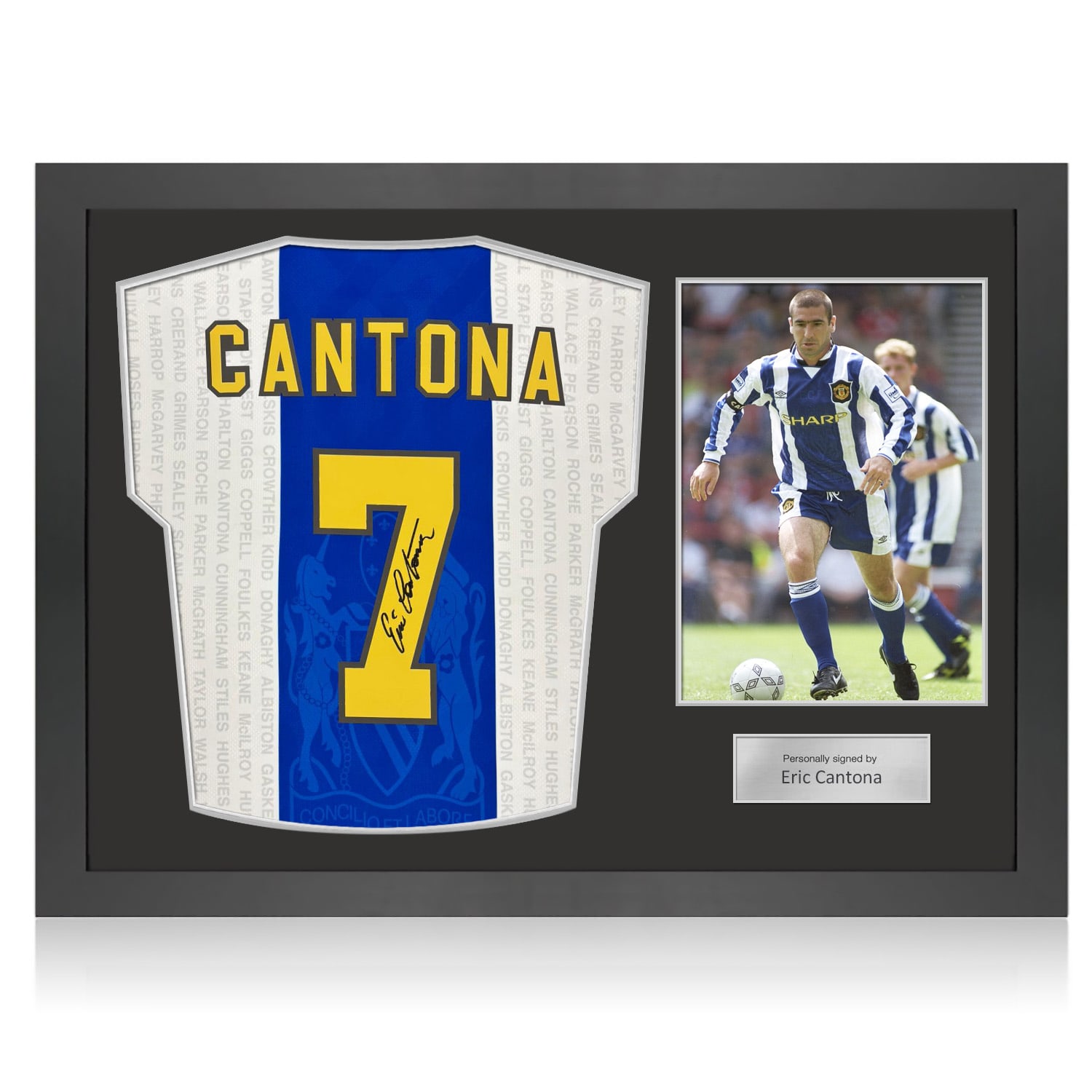 Eric Cantona Signed Manchester United 1994-97 Third Football Shirt. Icon Frame