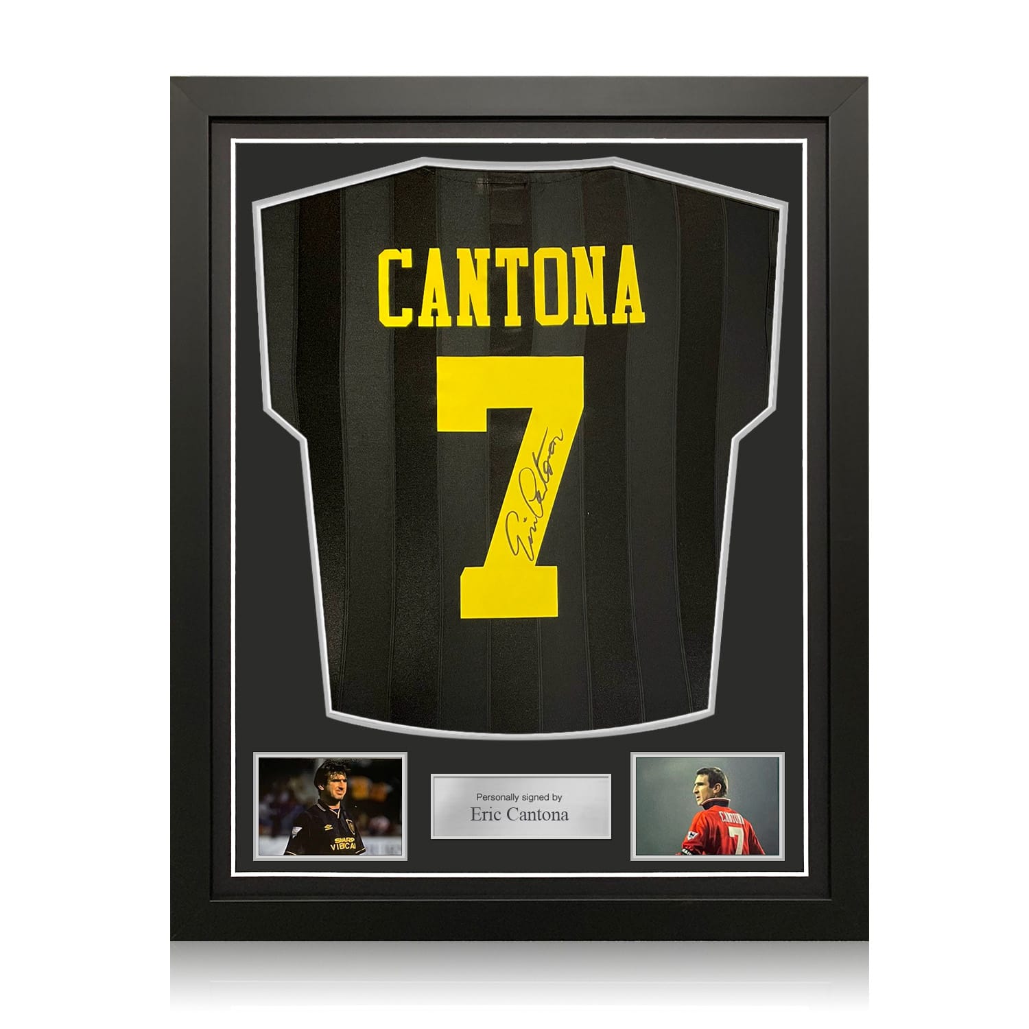 Eric Cantona Signed Manchester United 1994-96 Away Football Shirt. Standard Frame