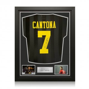 Eric Cantona Signed Manchester United 1994-96 Away Football Shirt. Standard Frame