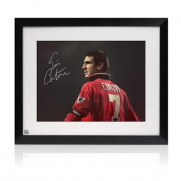 Eric Cantona Signed Manchester United Football Photo: Le King. Framed