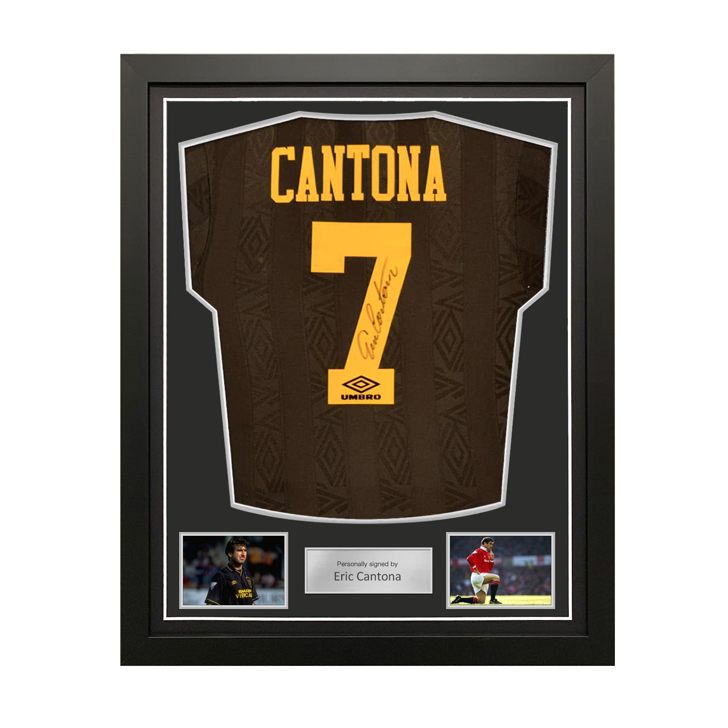 Eric Cantona Signed Original Manchester United 1994-96 Away Football Shirt (Original Print). Standard Frame