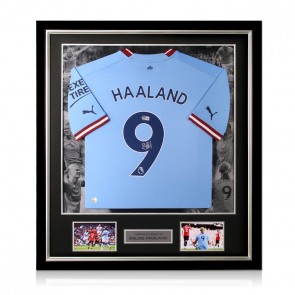 Erling Haaland Signed Manchester City 2022-23 Football Shirt. Luxury Frame