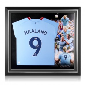 Erling Haaland Signed Manchester City 2022-23 Football Shirt. Premium Frame