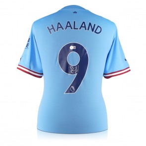 Erling Haaland Signed Manchester City 2022-23 Football Shirt. Standard Frame