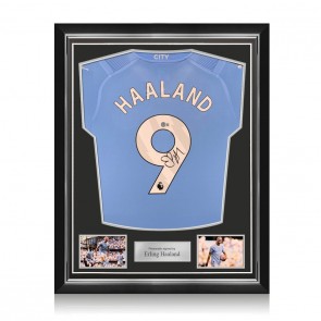 Erling Haaland Signed Manchester City 2023-24 Football Shirt. Superior Frame