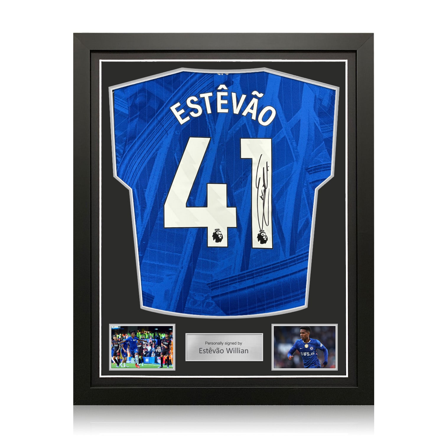 Estevao Willian Signed Chelsea 2025-26 Home Football Shirt. Standard Frame