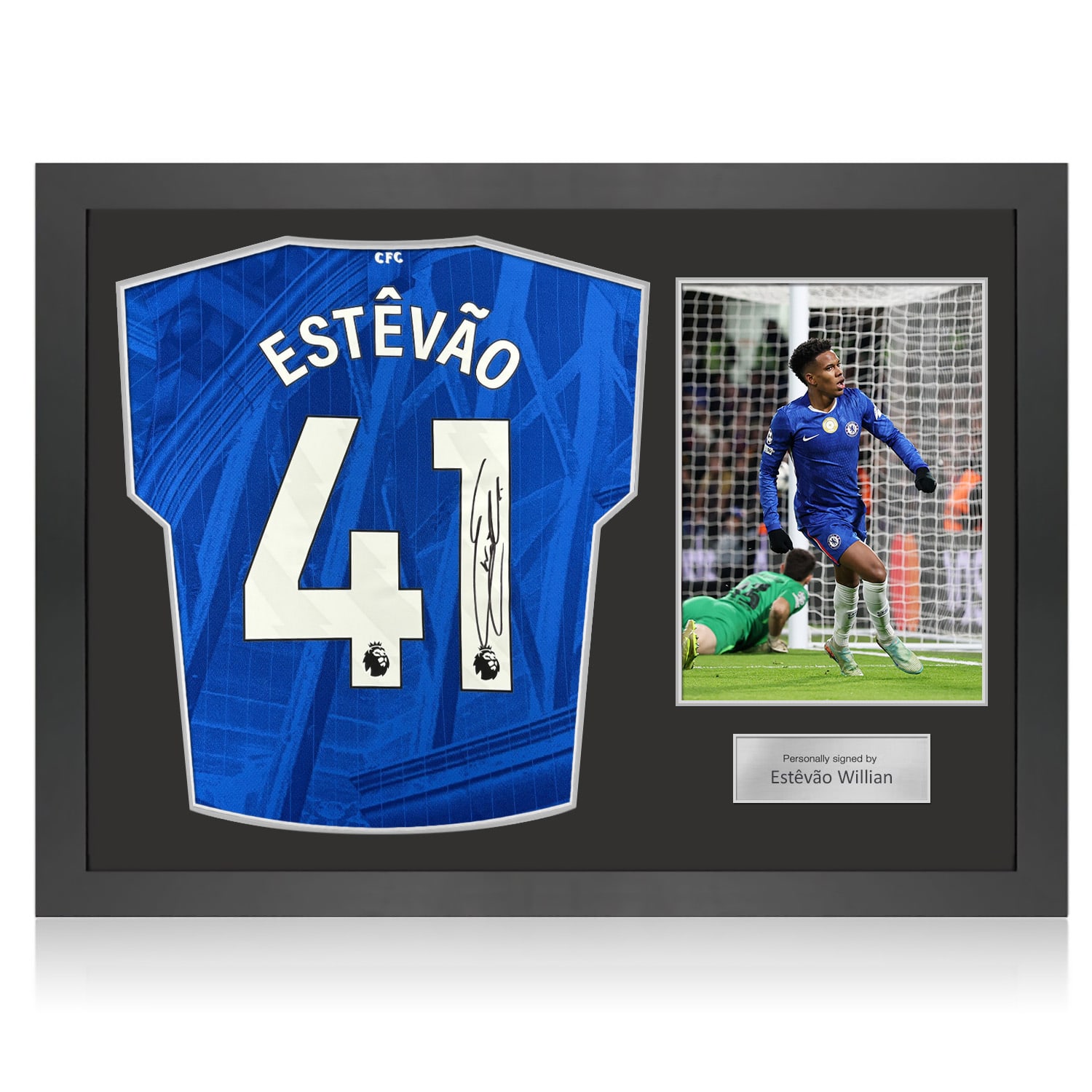 Estevao Willian Signed Chelsea 2025-26 Home Football Shirt. Icon Frame