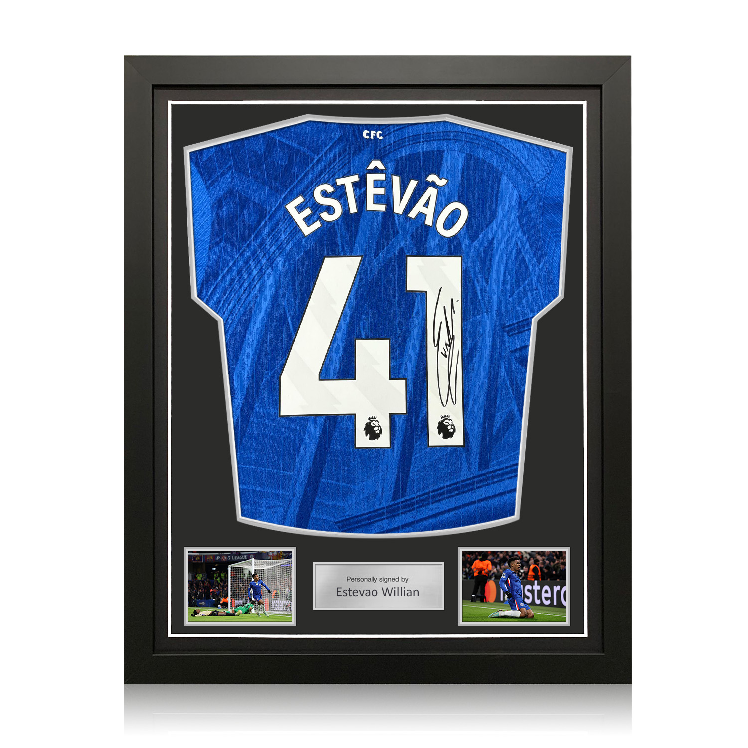 Estevao Willian Signed Authentic Chelsea 2025-26 Home Football Shirt. Standard Frame