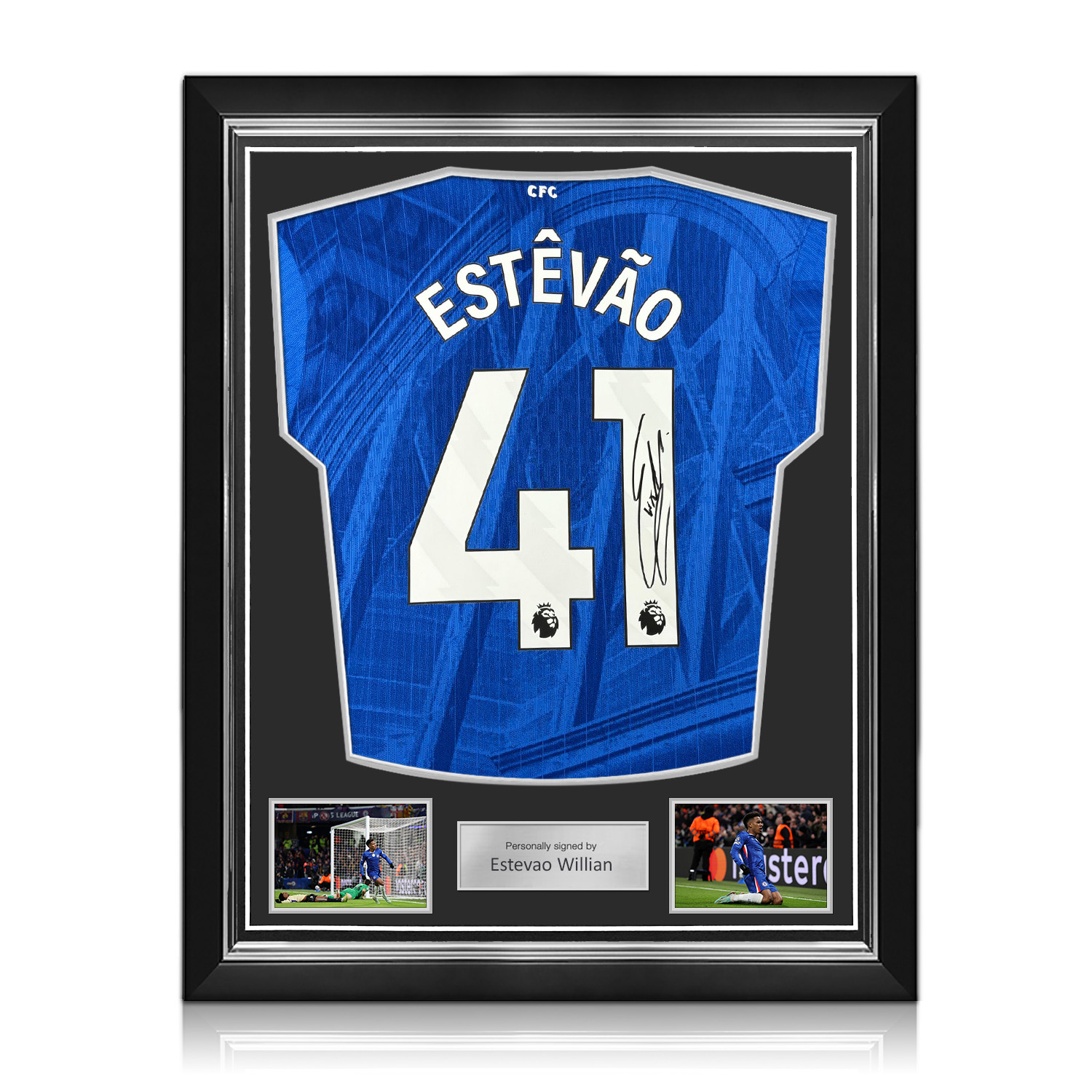 Estevao Willian Signed Authentic Chelsea 2025-26 Home Football Shirt. Superior Frame