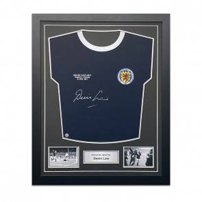 Denis Law Signed Scotland Football Shirt 1967. Standard Frame