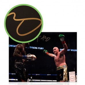 Tyson Fury Signed Boxing Photo: Fighting Deontay Wilder. Damaged A