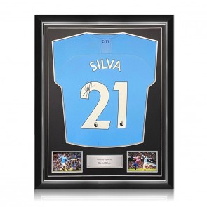 David Silva Signed Manchester City 2019-20 Home Shirt. Superior Frame