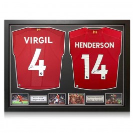 Virgil van Dijk And Jordan Henderson Signed Liverpool Football Shirts. Dual Frame