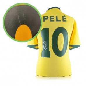 Pele Signed Brazil Football Shirt. Damaged A