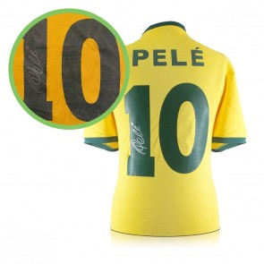 Pele Signed Brazil Football Shirt. Damaged C