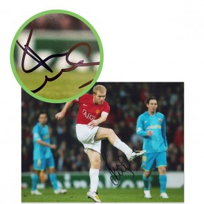 Paul Scholes Signed Manchester United Photo: Barcelona Strike. Damaged M