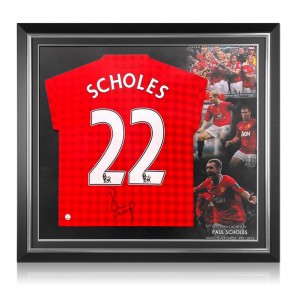 Paul Scholes Signed Manchester United Football Shirt. 2012-13. Premium Frame