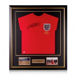Sir Geoff Hurst Signed England 1966 World Cup Football Shirt. Deluxe Framed