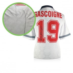   Paul Gascoigne Signed England 1990 Football Shirt. Damaged C